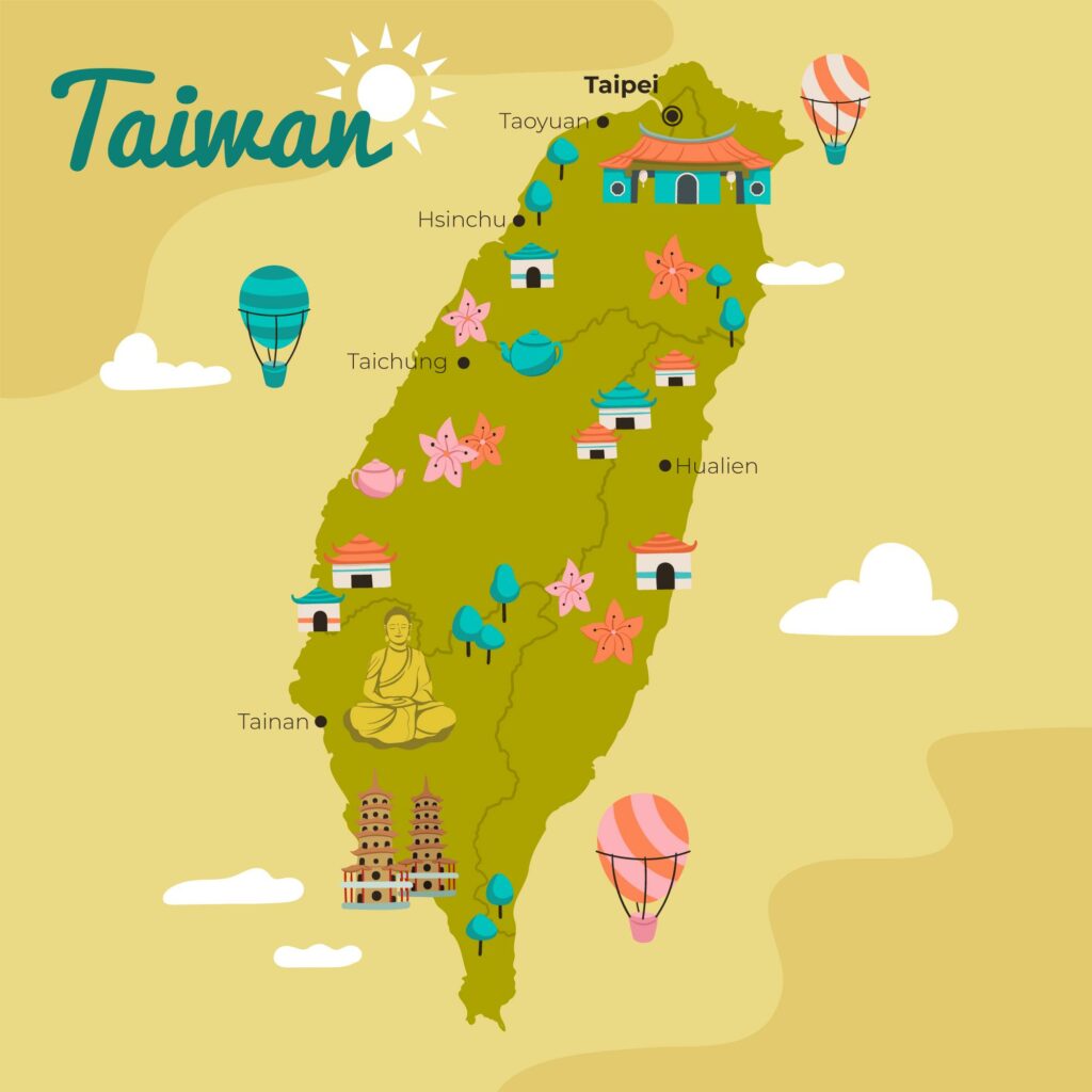 taiwan map with landmarks, origin of boba tea