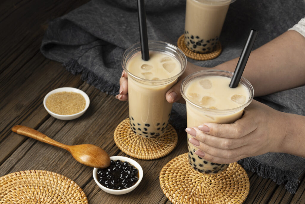 Arrangement with delicious traditional bubble tea